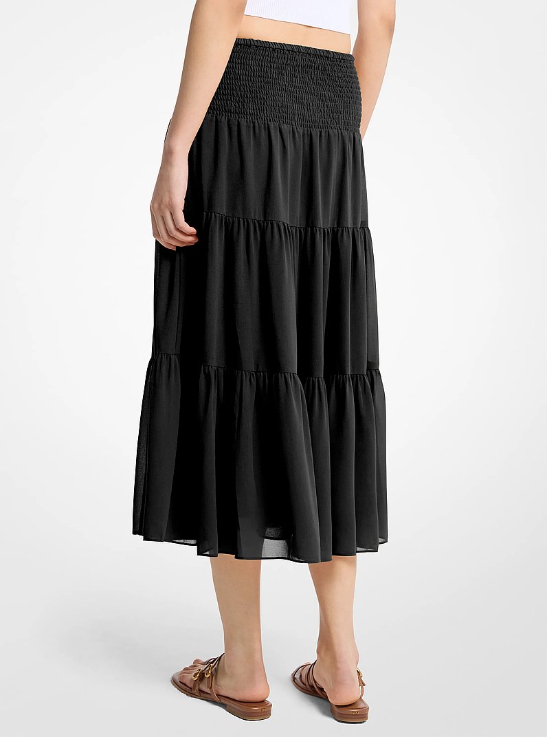 Smocked Georgette Tiered Skirt in BLACK | Michael Kors