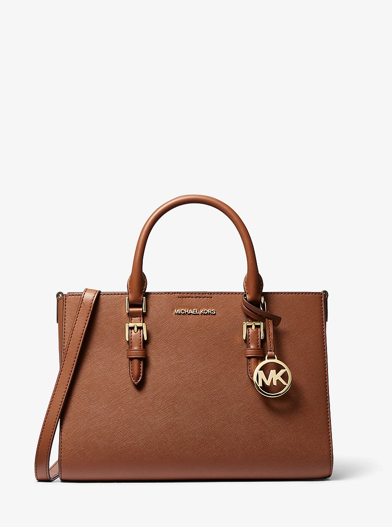 Charlotte Medium Saffiano Leather 2-in-1 Tote Bag in LUGGAGE | Michael Kors