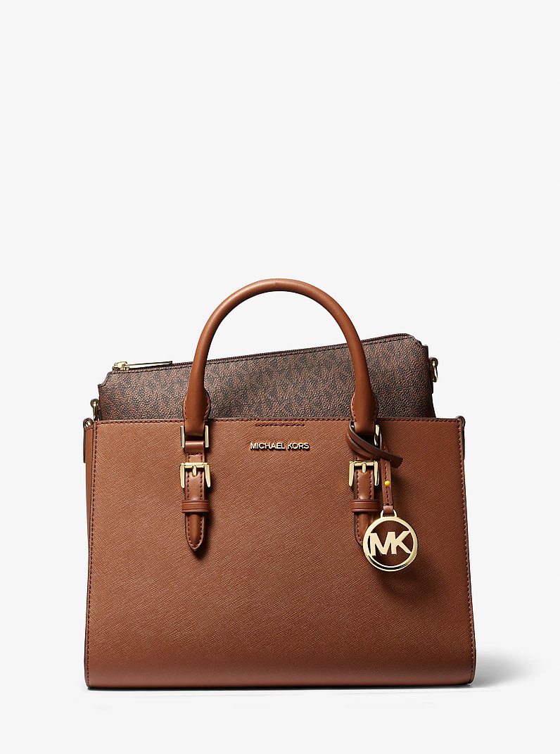 Charlotte Medium Saffiano Leather 2-in-1 Tote Bag in LUGGAGE | Michael Kors