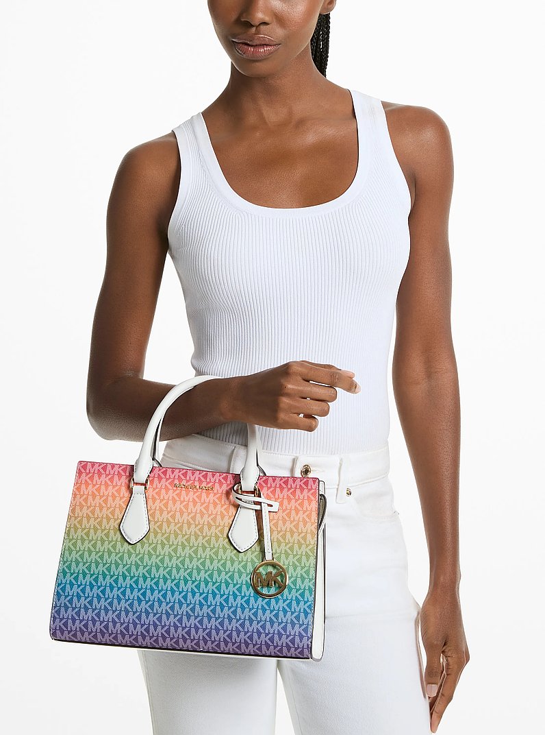 Sheila Medium Rainbow Signature Logo Satchel in RAINBOW | Michael Kors