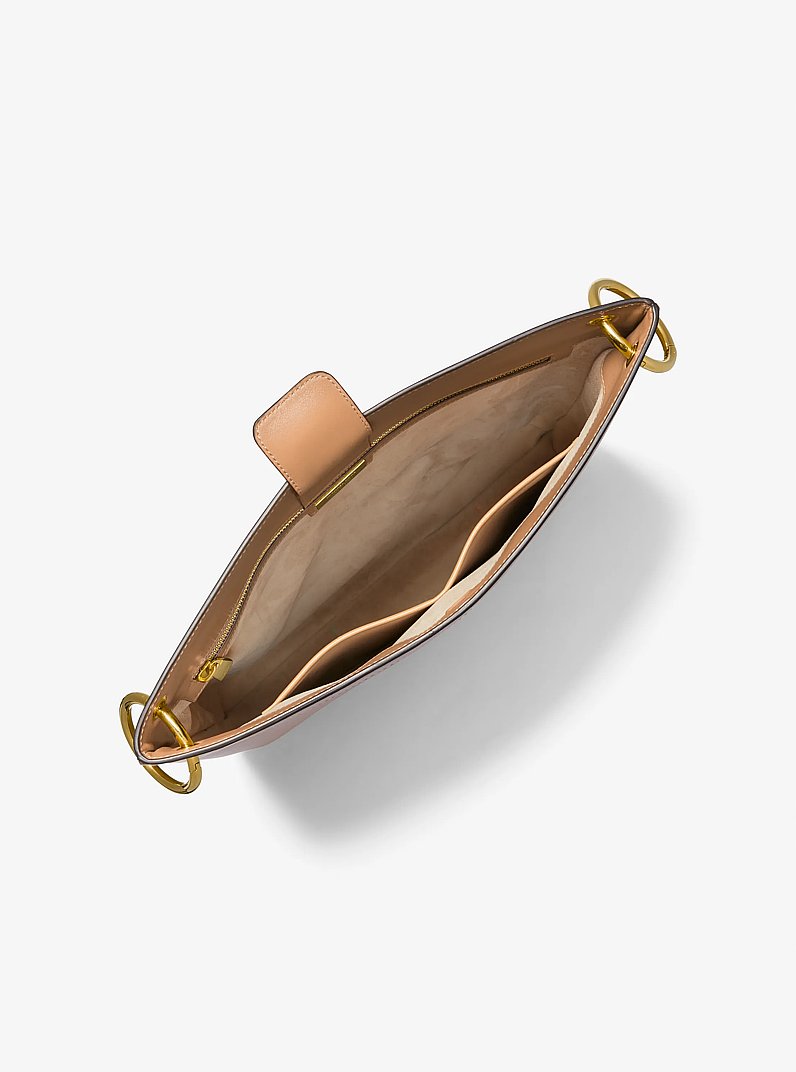 Tate Large Leather Messenger Bag in SUNTAN | Michael Kors