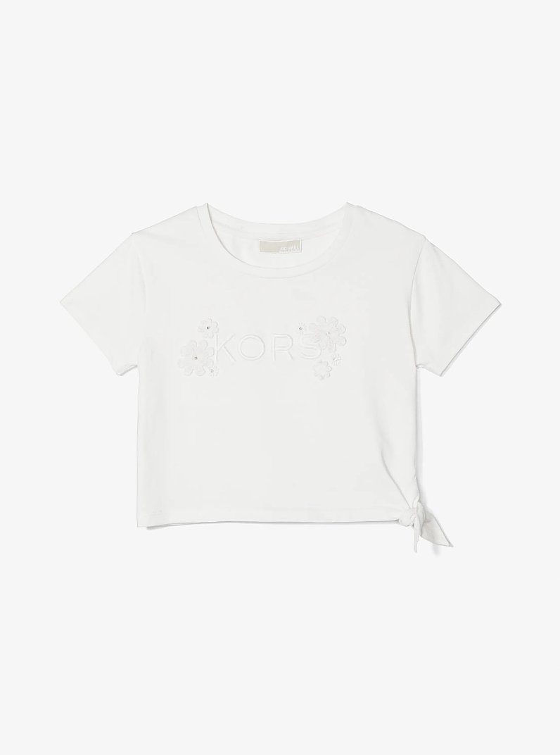 Embellished Cotton T-Shirt in OFF WHITE | Michael Kors