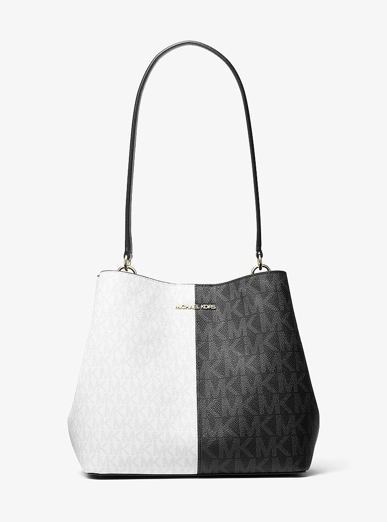 Pratt Medium Two-Tone Signature Logo Shoulder Bag in CHERRY MULTI