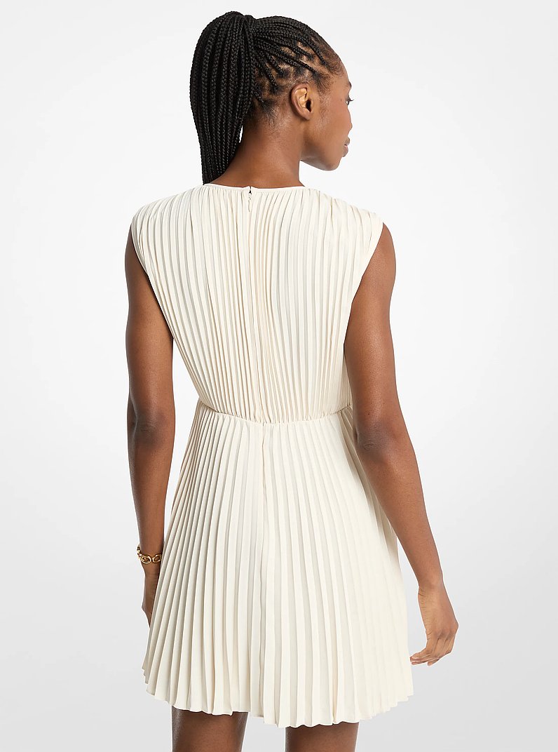 Pleated Satin Back Crepe Mini Dress in BONE | Michael Kors