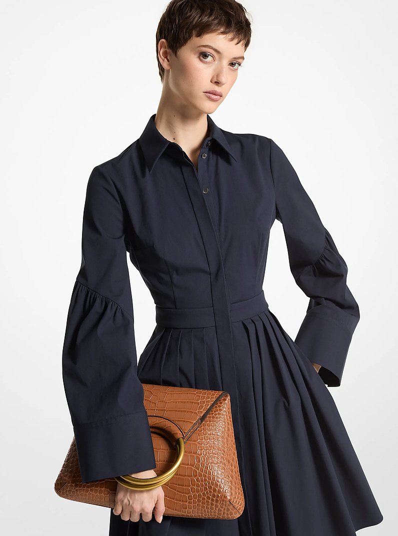 Ursula Large Crocodile Embossed Leather Ring Tote Bag in SADDLE | Michael Kors