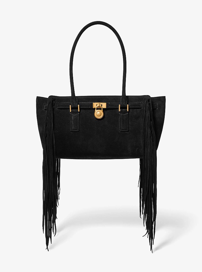 Hamilton Moderne Small Fringed Suede Satchel in BLACK | Michael Kors