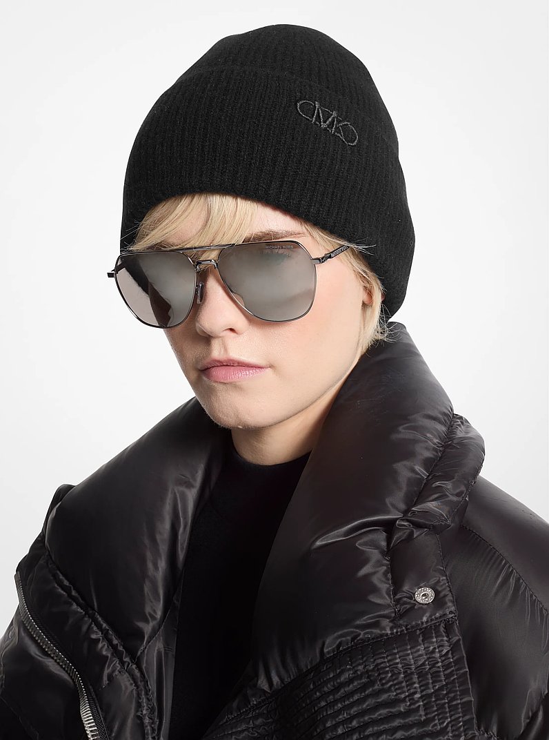 Ribbed Cashmere Beanie Hat in BLACK | Michael Kors
