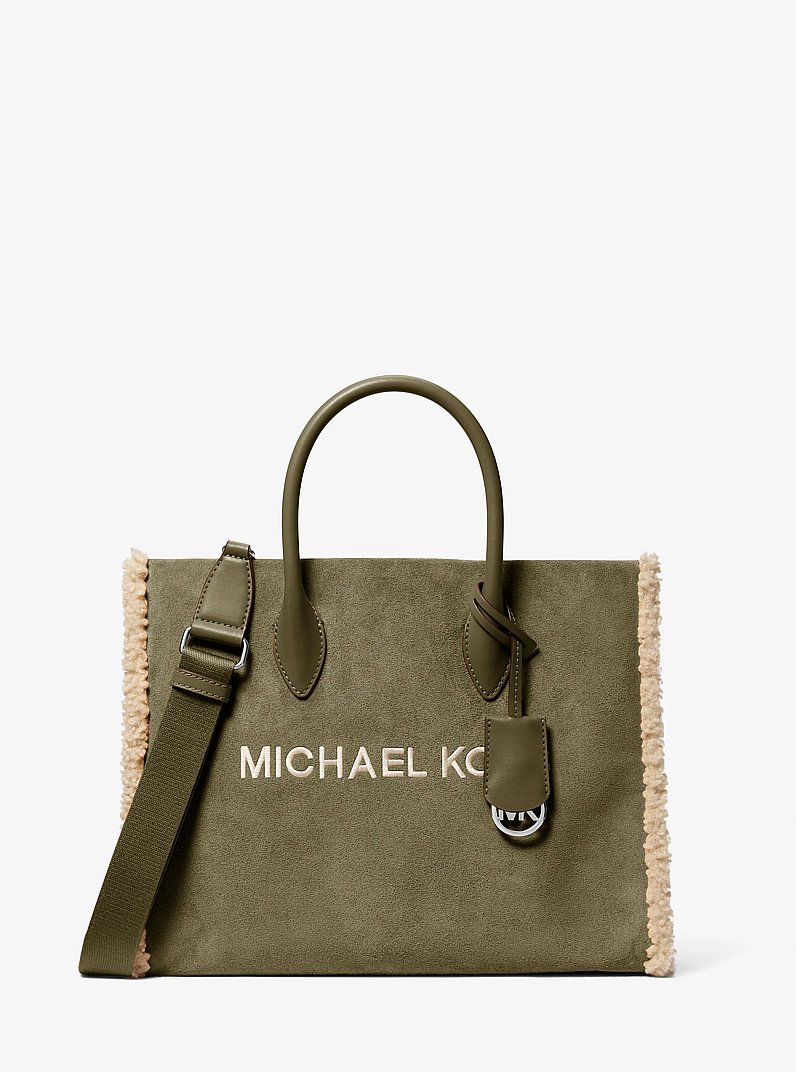 Mirella Medium Suede and Faux Shearling Tote Bag in OLIVE | Michael Kors