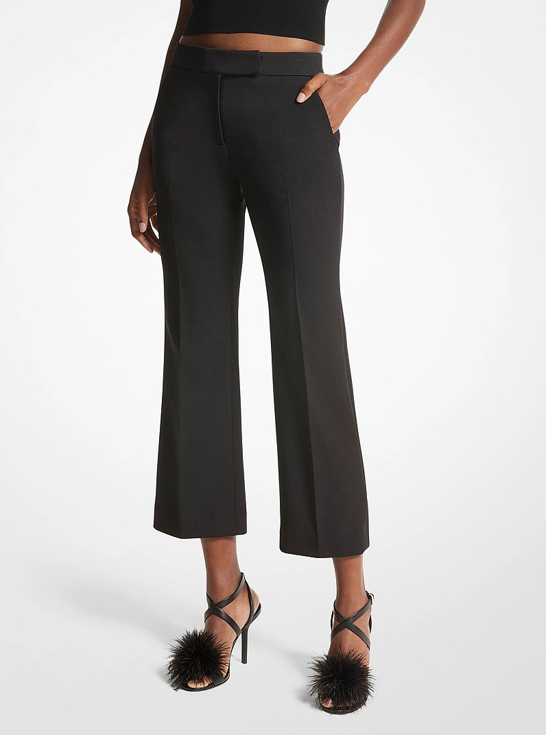 Detachable Feather Trim Stretch Crepe Pants
