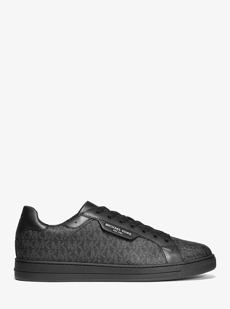 Keating Logo and Leather Sneaker in BLACK | Michael Kors