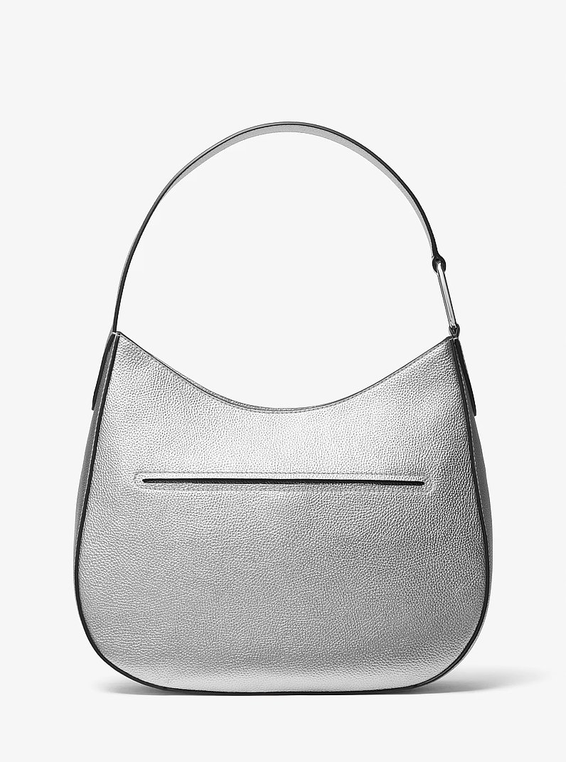 Kensington Large Metallic Leather Hobo Shoulder Bag in SILVER | Michael Kors