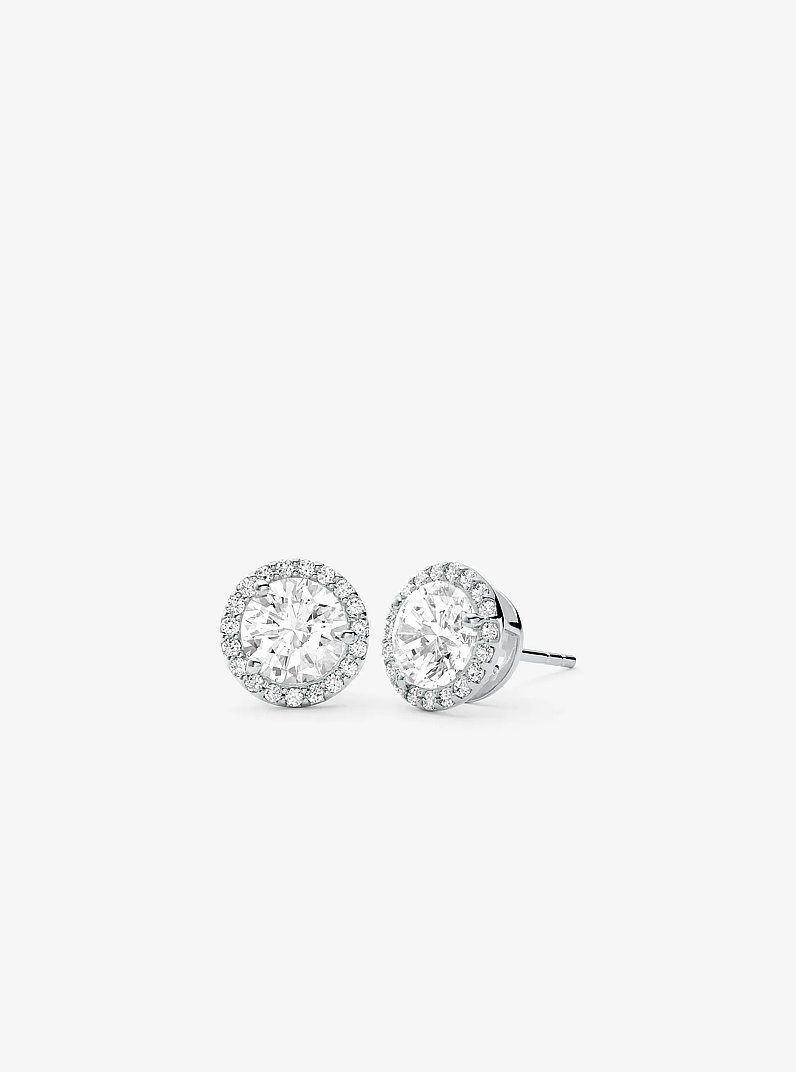 Pendientes de tuerca grandes de plata de ley con chapado en metales preciosos e incrustaciones in PLATEADO | Michael Kors
