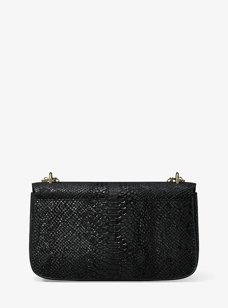 Tribeca Large Snake Embossed Leather Shoulder Bag in BLACK | Michael Kors