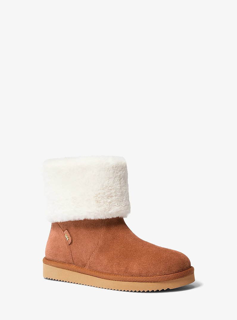 Julia Faux Fur Trim Suede Boot in LUGGAGE | Michael Kors