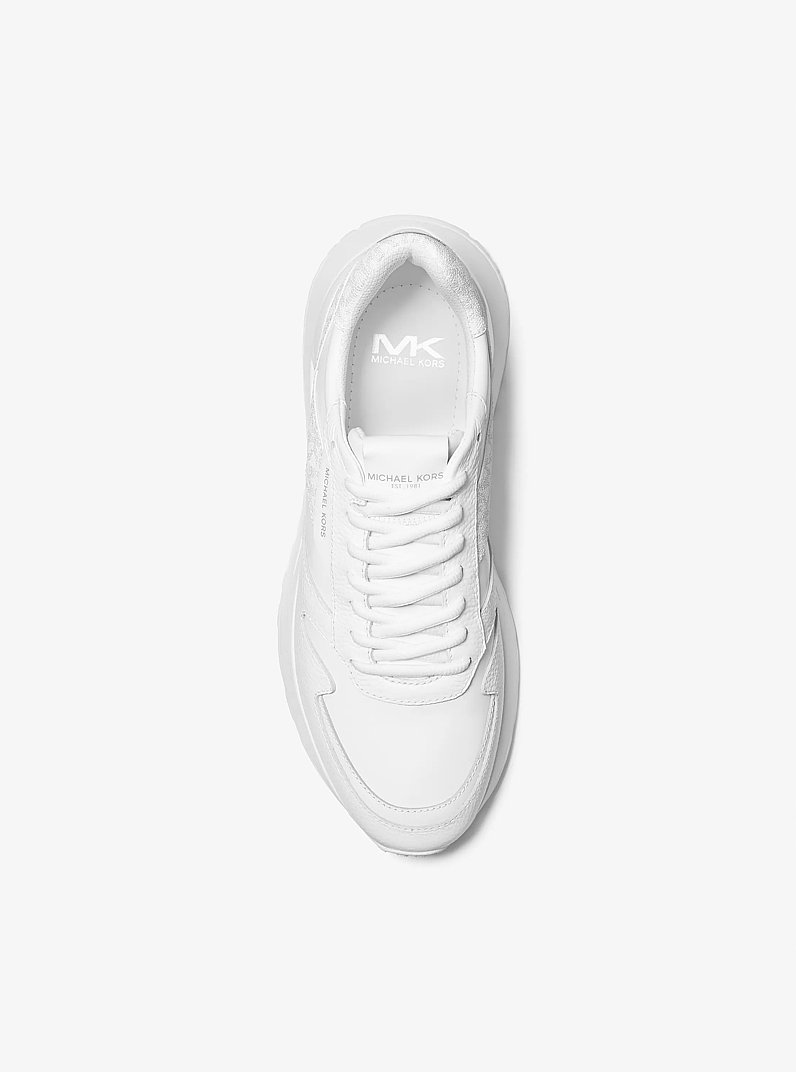 Dax Pebbled Leather and Logo Trainer in BRIGHT WHT | Michael Kors