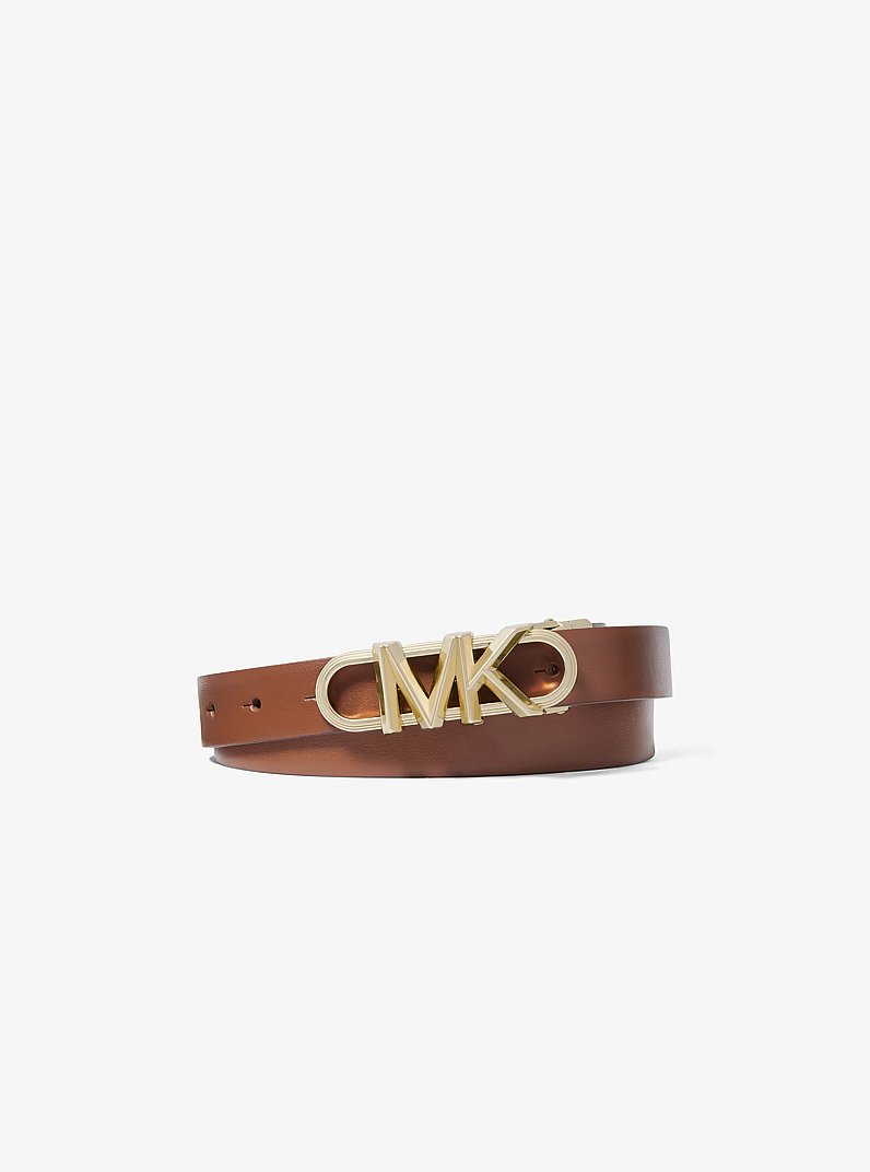 Reversible Empire Leather and Signature Logo Belt in LUGGAGE | Michael Kors