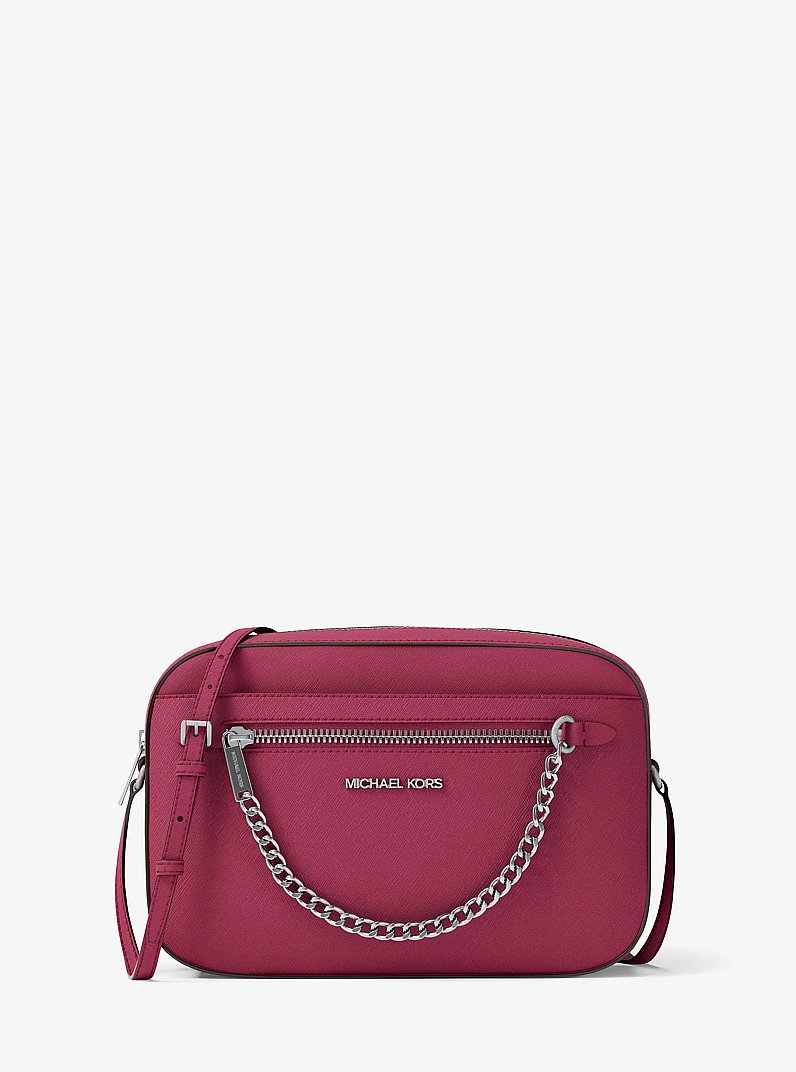 Jet Set Large Saffiano Leather Crossbody Bag in DK RASPBERRY
