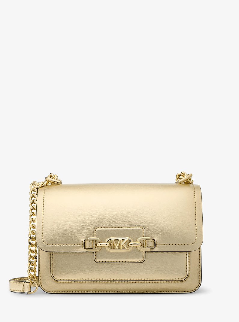 Heather Large Metallic Leather Shoulder Bag in PALE GOLD | Michael Kors