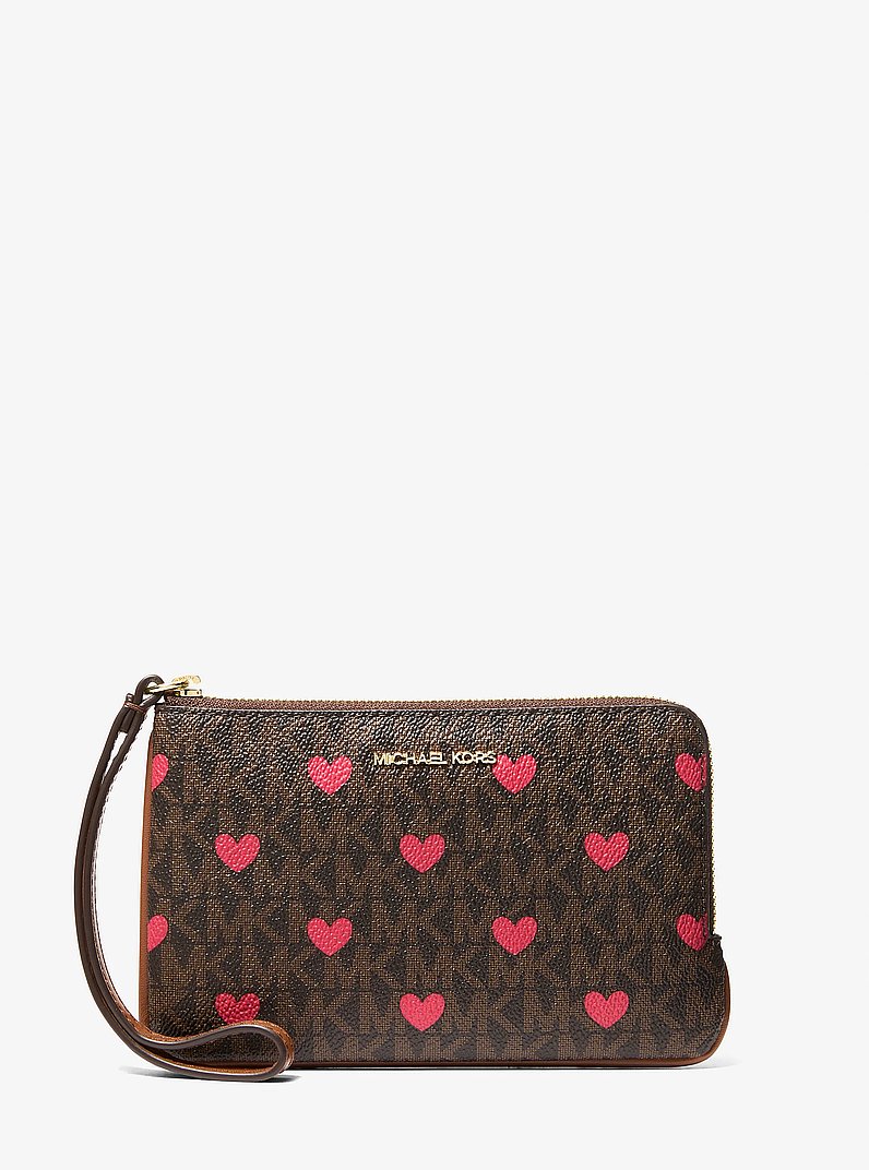 Jet Set Travel Small Printed Signature Logo Wristlet in BROWN | Michael Kors