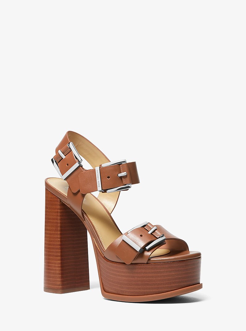 Colby Leather Platform Sandal in LUGGAGE | Michael Kors