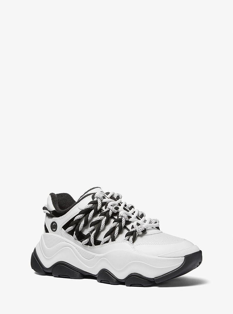 Atlas Cord Mesh and Leather Trainer in OPTIC WHITE | Michael Kors