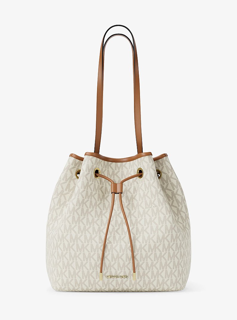 Avery Medium Signature Logo Bucket Tote Bag in VANILLA/ACORN | Michael Kors