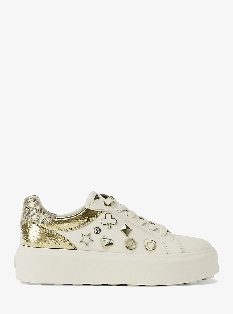 Romey Embellished Mixed-Media Platform Sneaker in PALE GOLD | Michael Kors
