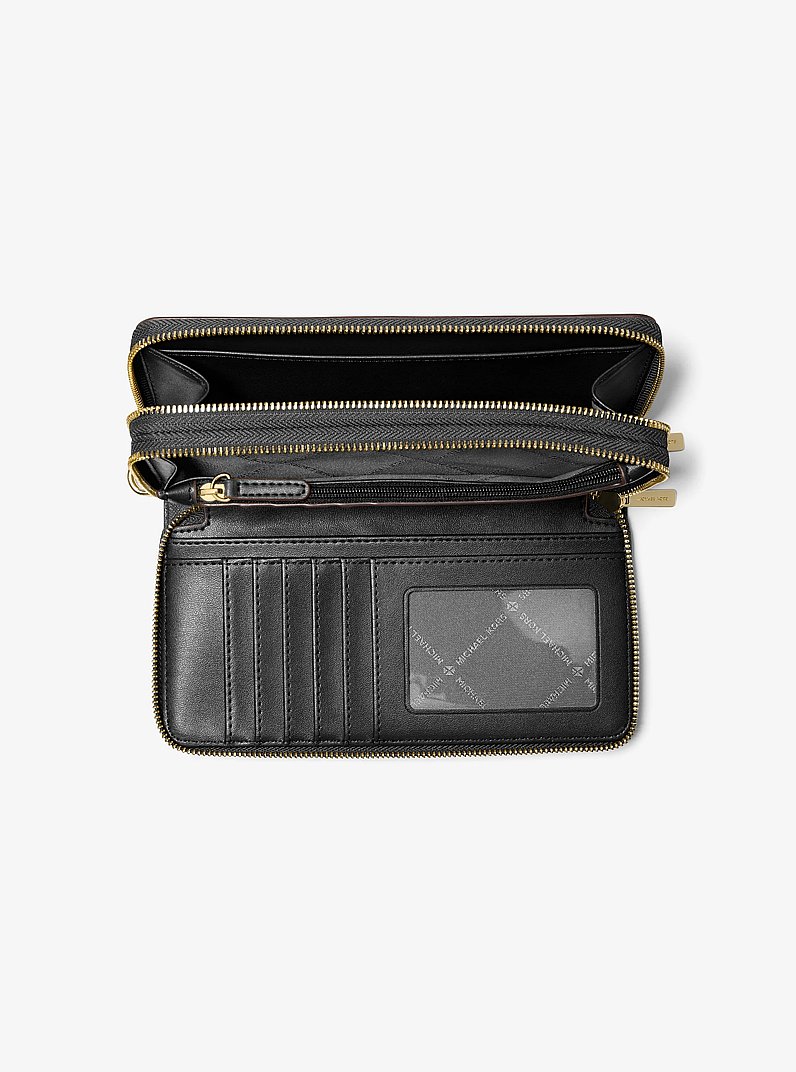 Jet Set Travel Large Saffiano Leather Wristlet in BLACK | Michael Kors