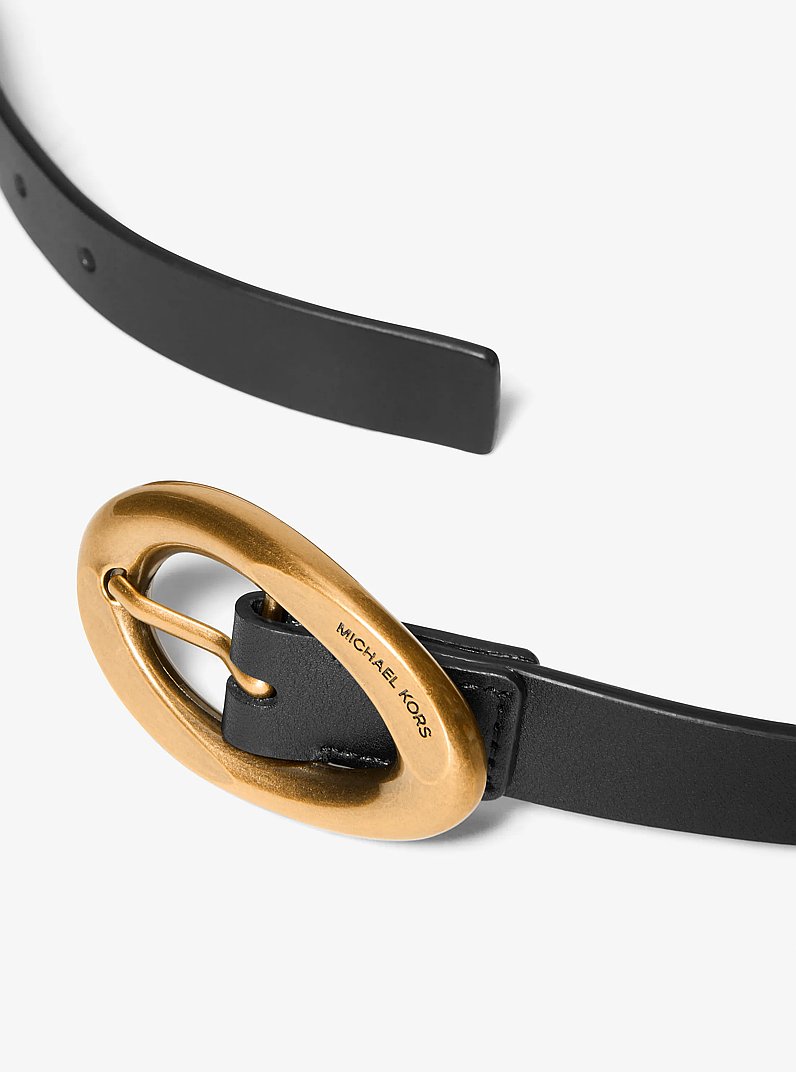 Leather Belt in BLACK/GOLD | Michael Kors