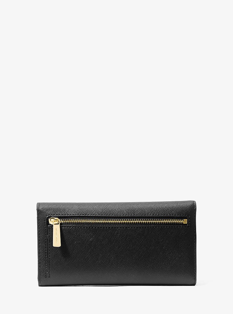 Cartera Jet Set Travel de piel de grano cruzado con tres pliegues in NEGRO | Michael Kors