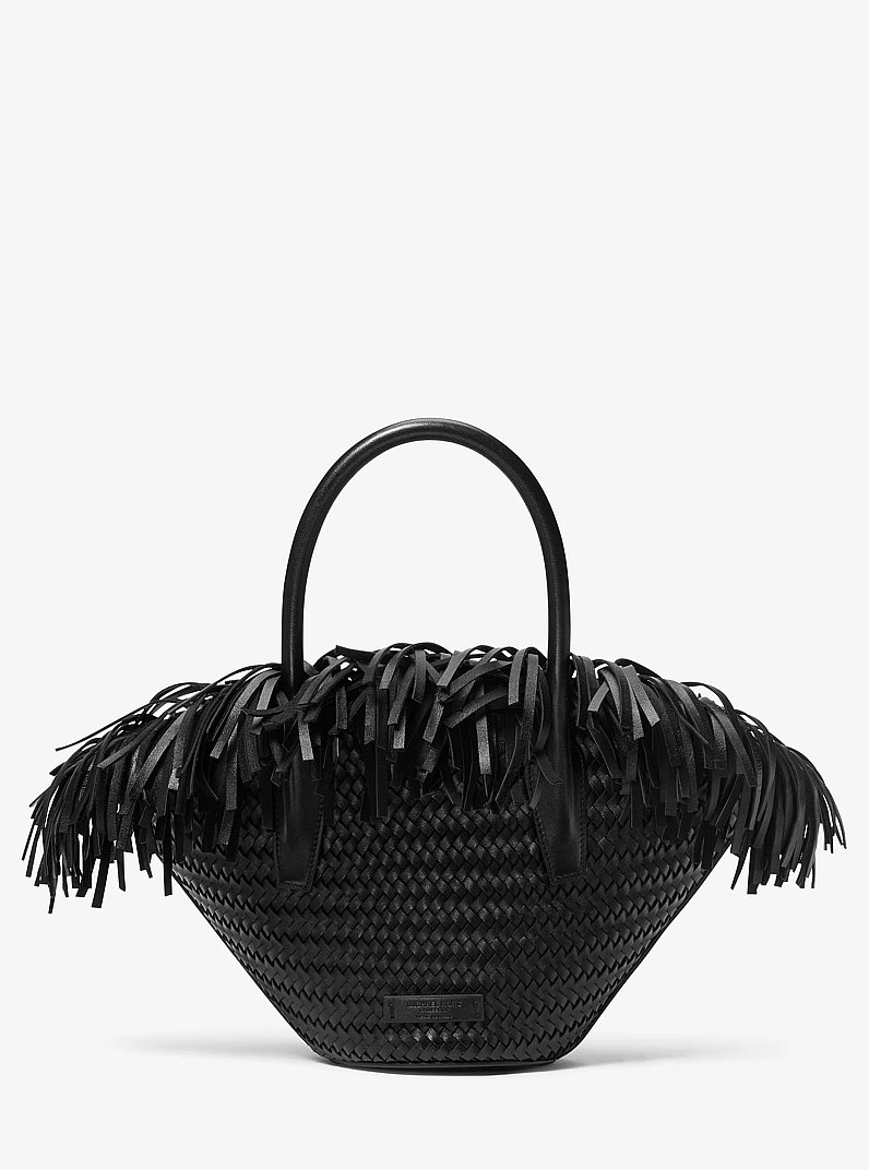 Sardinia Mini Woven Leather Basket Tote Bag in BLACK | Michael Kors