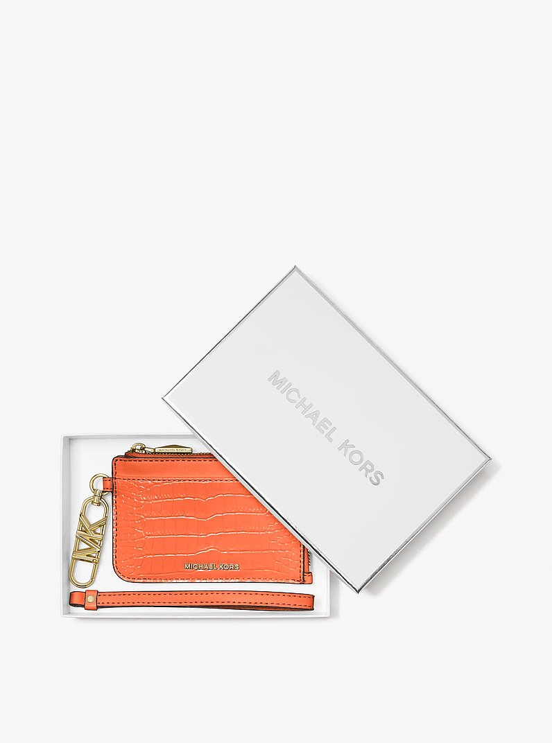 Tarjetero de piel con motivo de cocodrilo en relieve in NARANJA INTENSO | Michael Kors