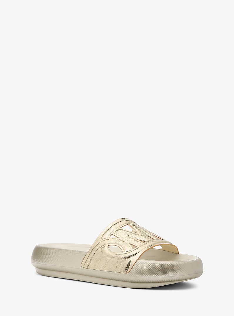 Splash Metallic Leather Slide Sandal in PALE GOLD | Michael Kors