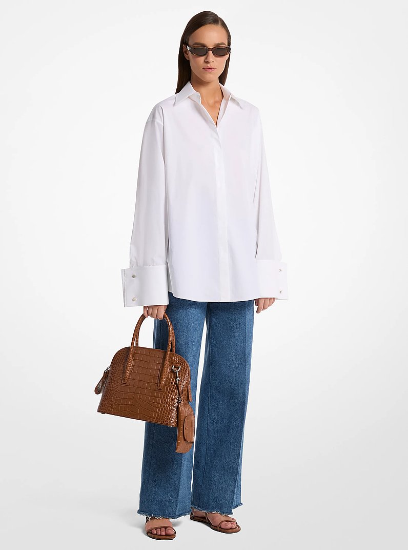 Camisa Tyler extragrande de popelina de algod&oacute;n lavado in BLANCO INTENSO | Michael Kors
