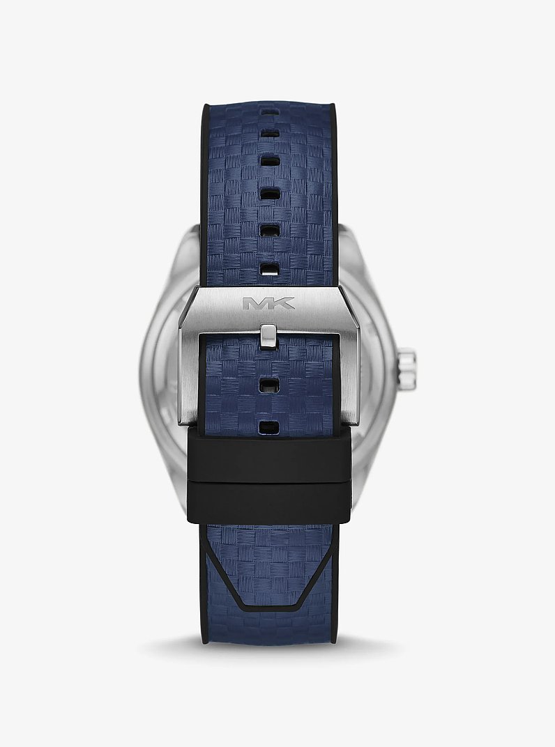 Oversized Accelerator 2.0 Silver-Tone and Textured Silicone Watch in NAVY | Michael Kors