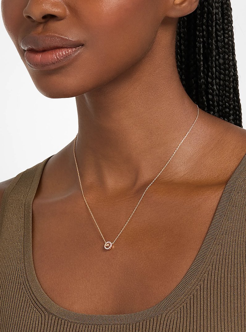 Pav&eacute; Logo Charm Necklace in ROSE GOLD | Michael Kors