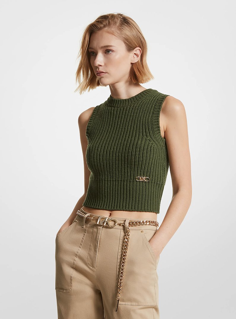 Sleeveless Merino Wool Blend Top in JADE | Michael Kors