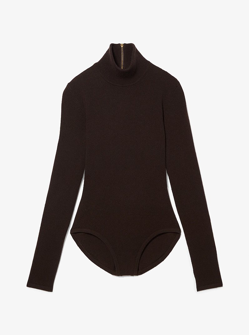 Stretch Cashmere Turtleneck Bodysuit in CHOCOLATE | Michael Kors