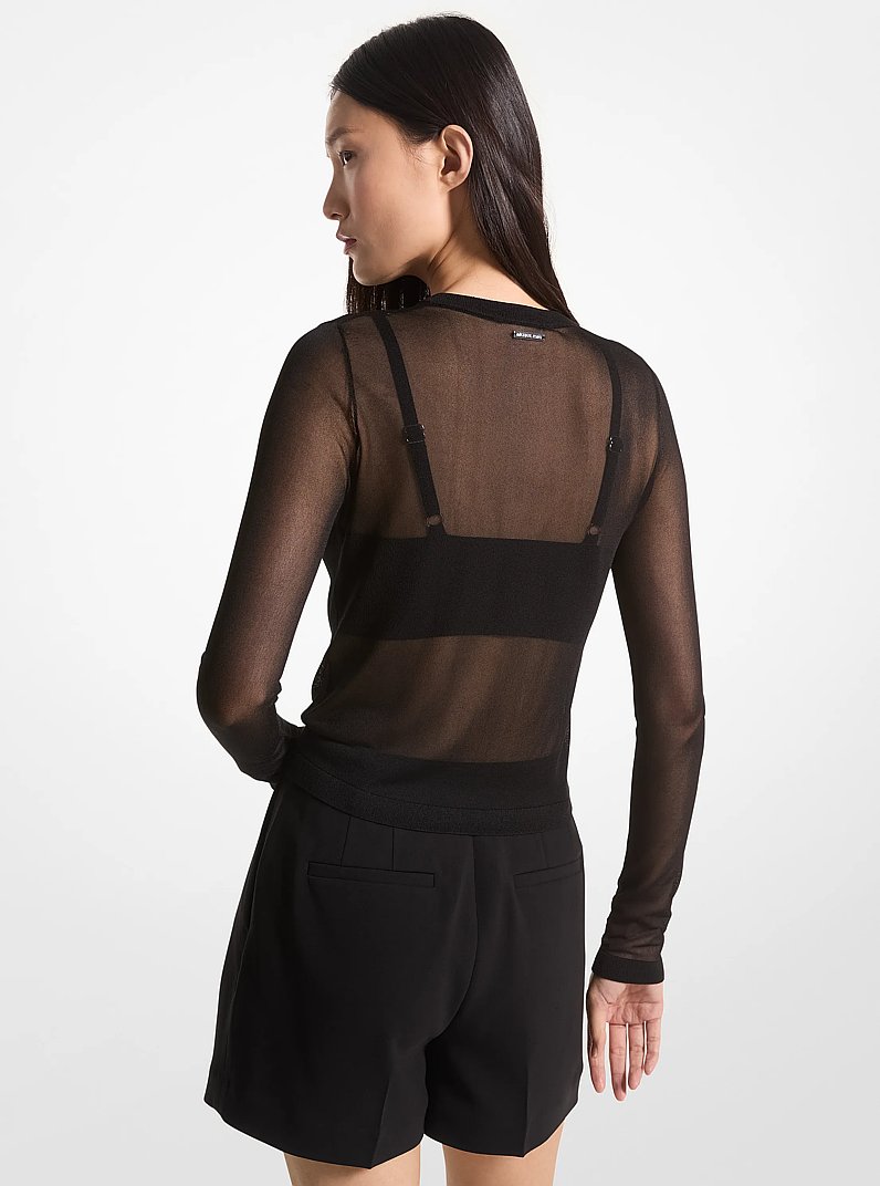 Viscose Blend Cropped Cardigan and Bra Top in BLACK | Michael Kors