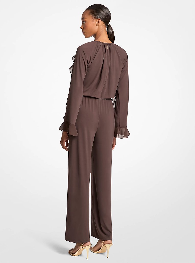 Ruffled Stretch Matte Jersey Belted Jumpsuit in CHOCOLATE | Michael Kors