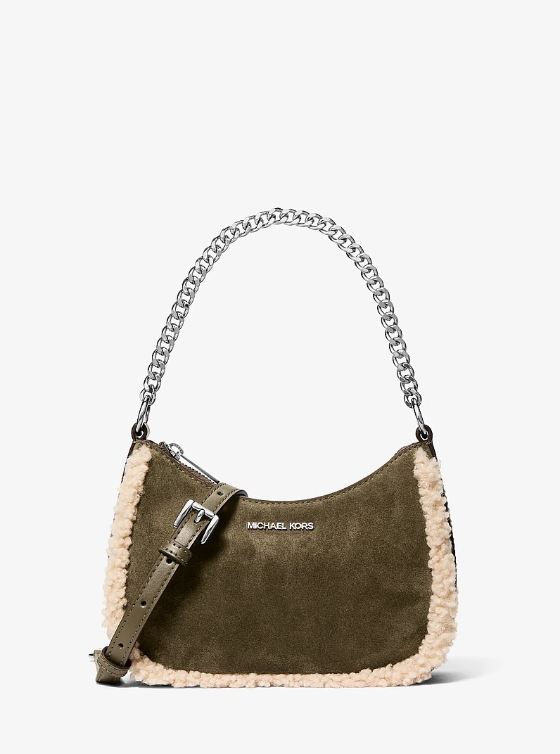 Jet Set Small Suede and Faux Shearling Convertible Crossbody Bag in OLIVE | Michael Kors