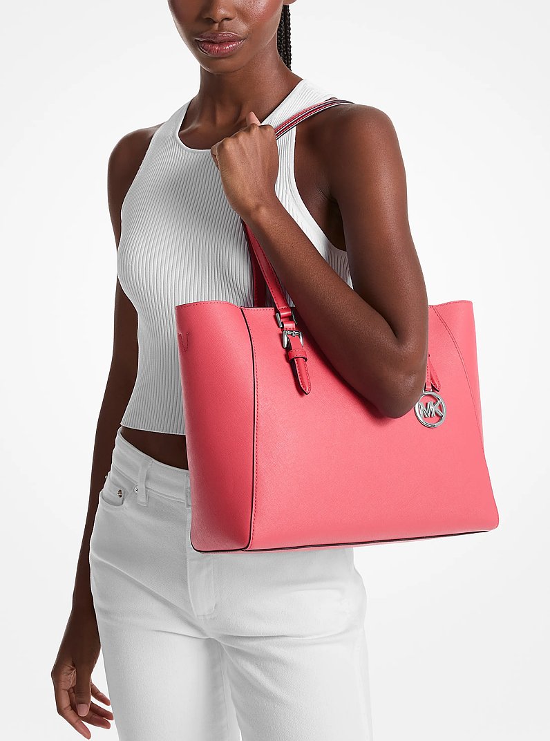 Charlotte Large Leather and Signature Logo 3-in-1 Tote Bag in HIBISCUS | Michael Kors