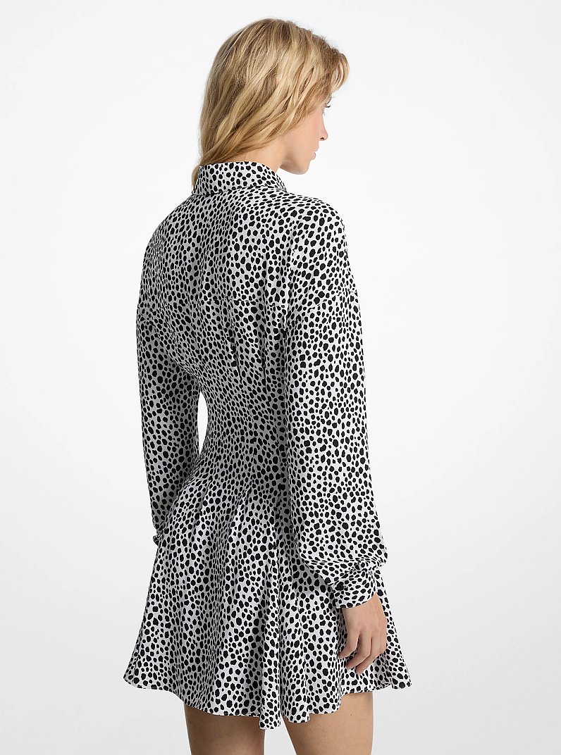 Cheetah Print Crepe Pleated Shirtdress in BLACK/WHITE | Michael Kors