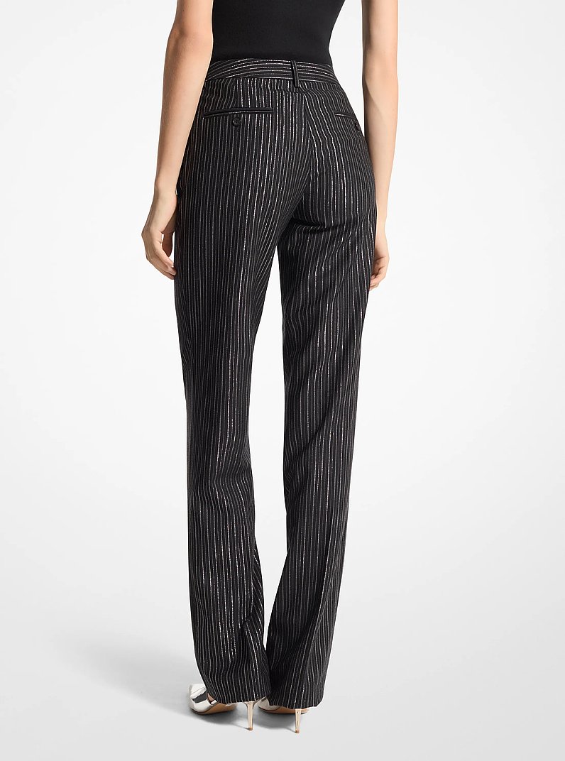 Carolyn Metallic Pinstripe Stretch Wool Trousers in NEGRO/PLATEADO | Michael Kors
