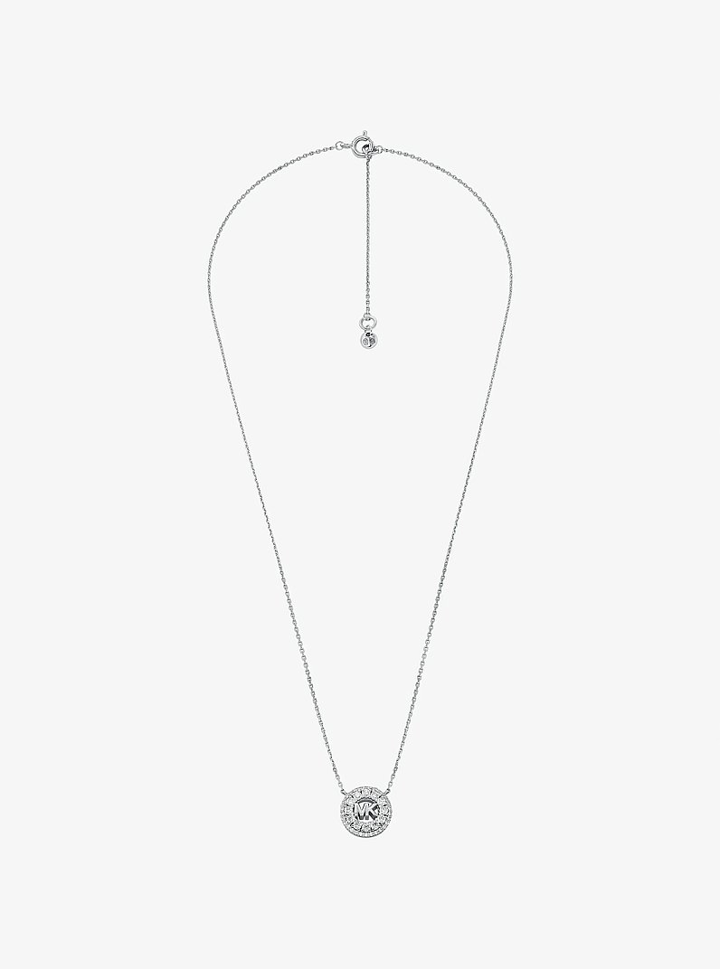 Fulton Precious Metal-Plated Pav&eacute; Logo Charm Necklace in SILVER | Michael Kors