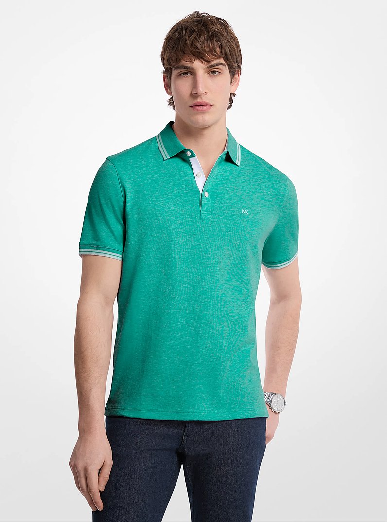 Greenwich Cotton Polo Shirt in GRASS GREEN HEATHER | Michael Kors
