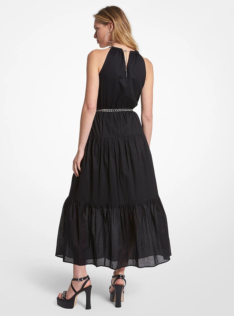 Abito longuette in batista di cotone con scollo a catena in NERO | Michael Kors