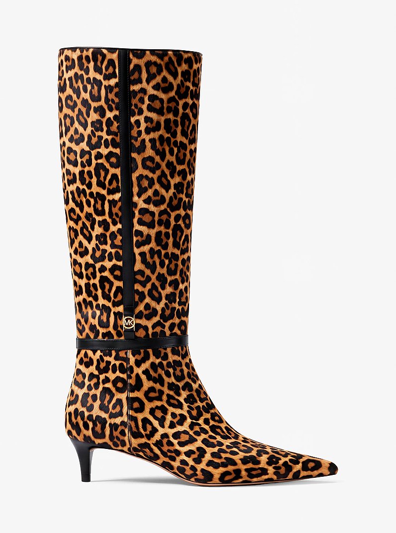 Nalia Leopard Print Calf Hair Kitten Heel Boot in DK CAMEL MLT | Michael Kors