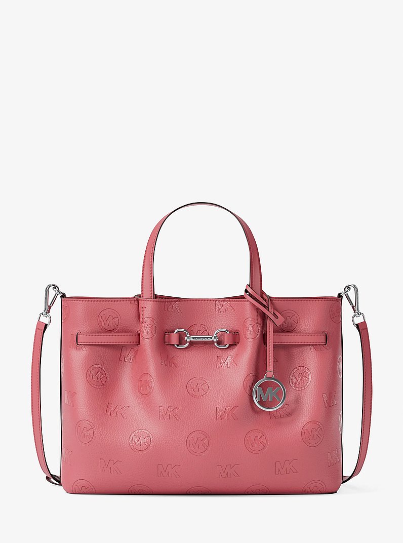Carson Medium Logo Debossed Satchel in HIBISCUS | Michael Kors