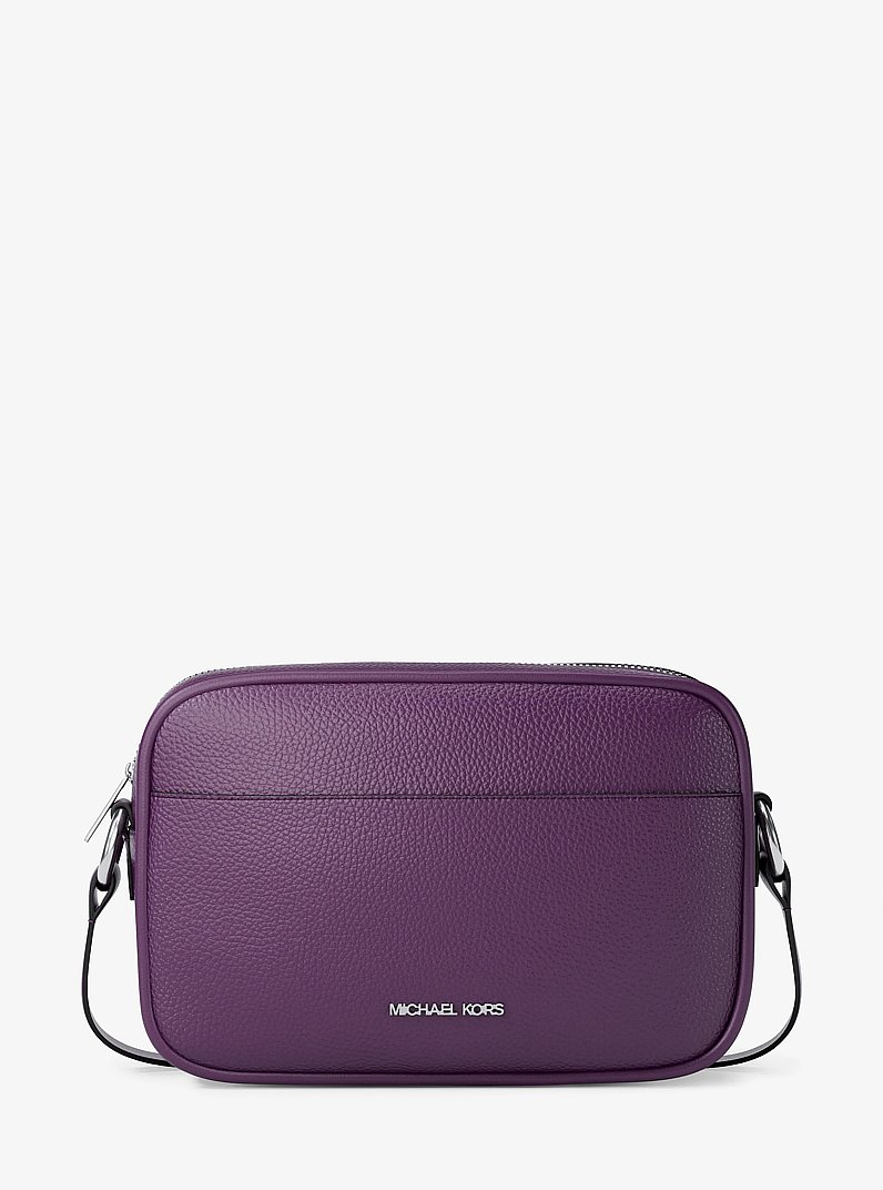 Jet Set Large Pebbled Leather Camera Crossbody Bag in BLACK - Sale